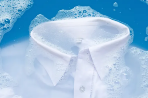 White shirt collar in soapy water